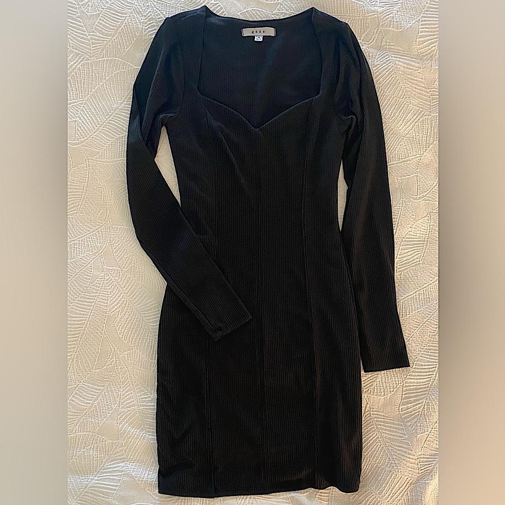 Aritzia Black Long Sleeve Ribbed Bodycon Dress